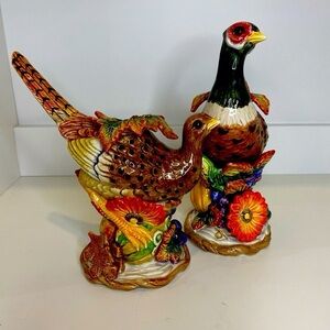 EUC Vtg Fitz  &  Floyd Autumn Bounty Pair of Figural Pheasant Candlesticks